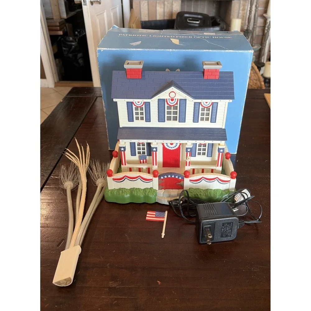 Avon Patriotic Lighted Fiber Optic House 4th Of July Fireworks 2003 With Box E6